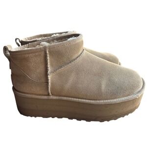 UGG Classic Women's 9 Ultra Mini Platform Boots Suede Ankle Shearling Booties